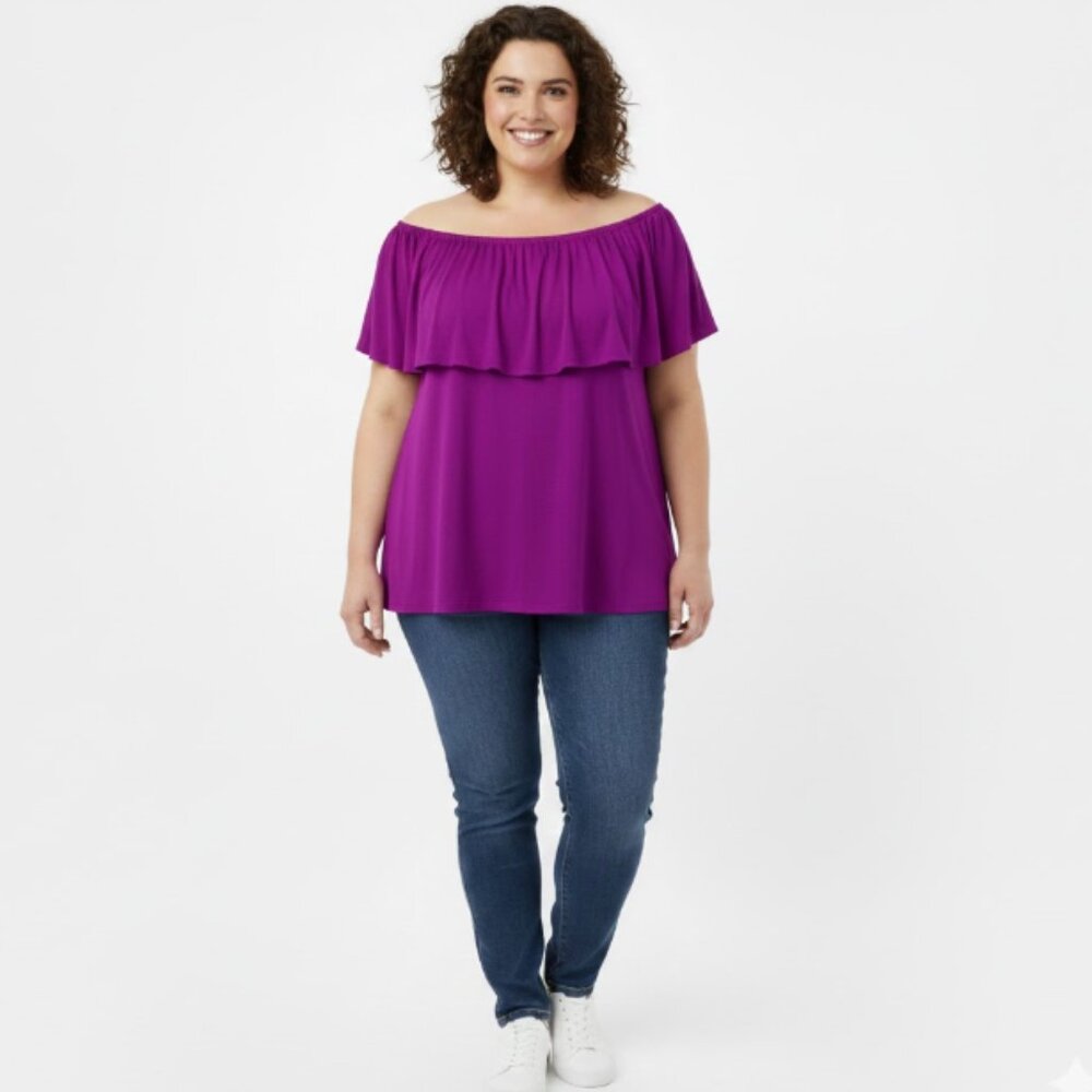 Lane Bryant‎ Top size 22/24 Purple Off Shoulder Stretch Knit Blouse Romantic